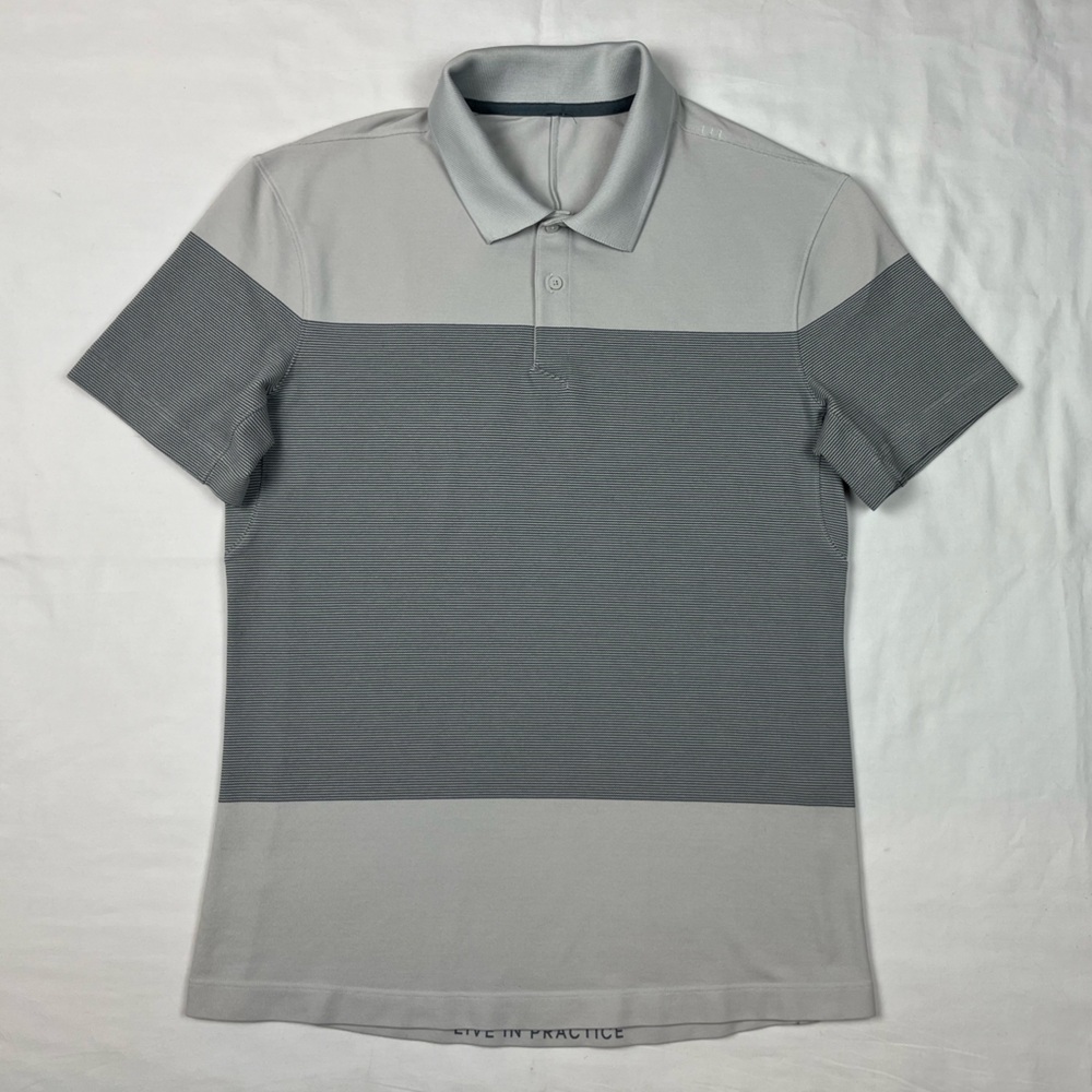 Lululemon Mens Polo Shirt Sz Medium Striped Grey Live In Practice B3